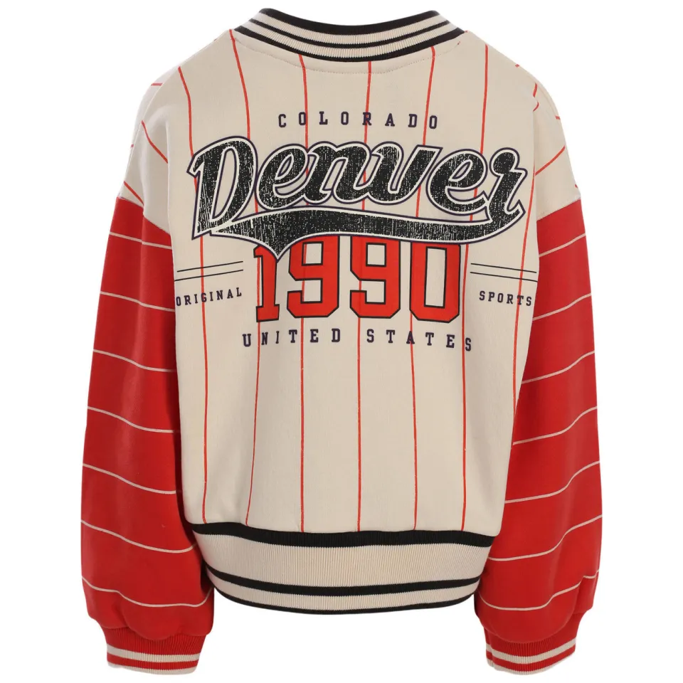 LOOXS 10sixteen rechtvallende gestreepte sweater met backprint - ecru, foto 3