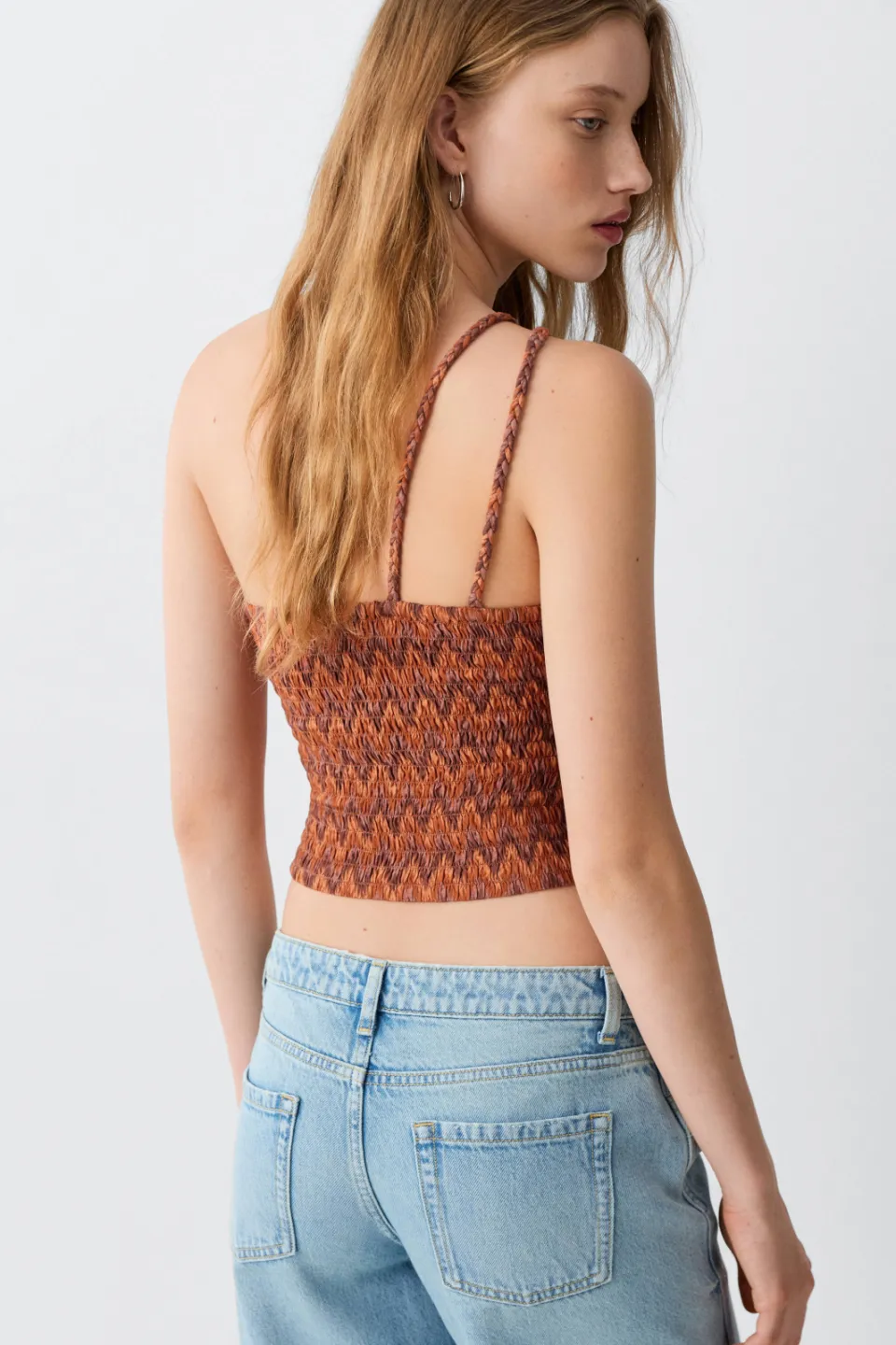 Mango cropped top met smockwerk en print donkeroranje donker oranje/bruin, foto 5