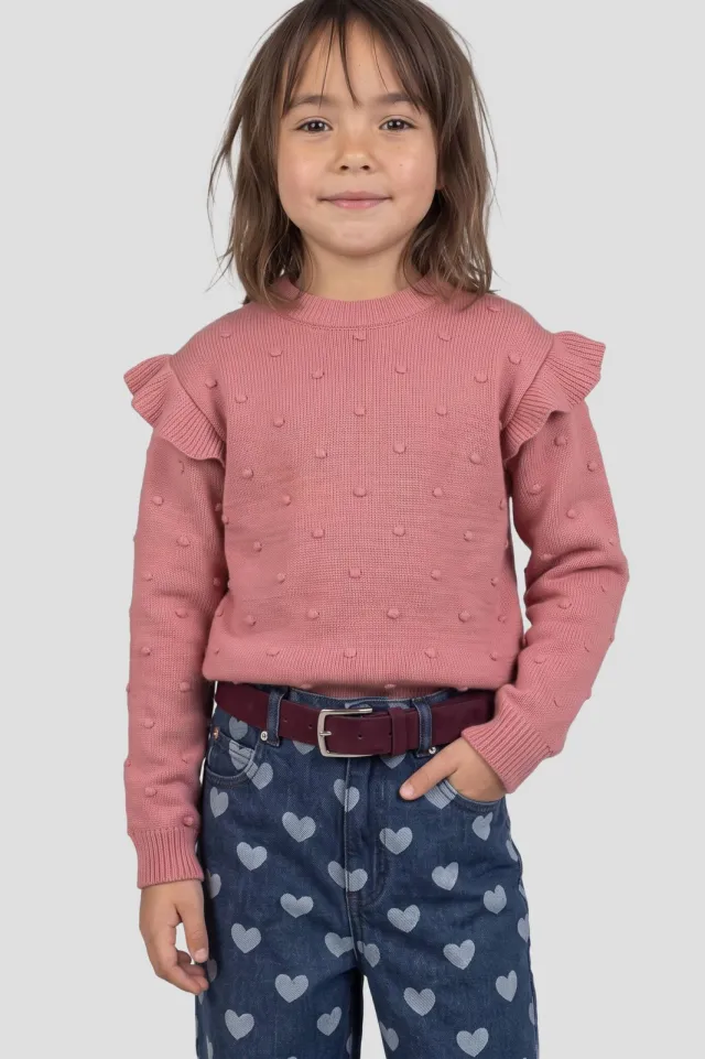 Me & My Monkey katoenen sweater met ruches - roze