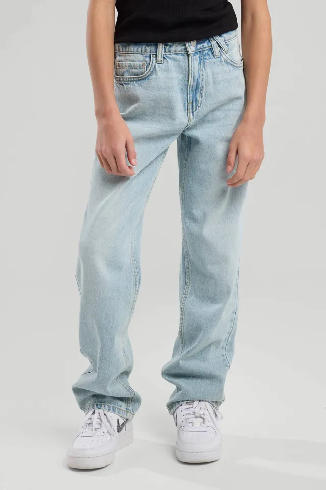 America Today straight leg jeans high waist light blue denim, foto 3