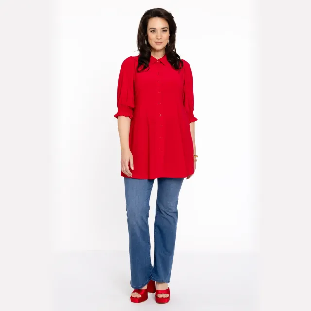 Yoek blouse met pofmouwen rood, foto 2