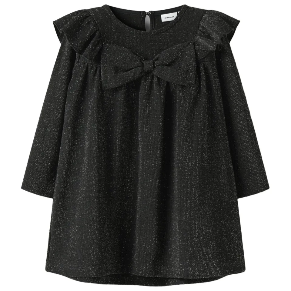 NAME IT MINI korte A-lijn glitterjurk met ruches - zwart, foto 2
