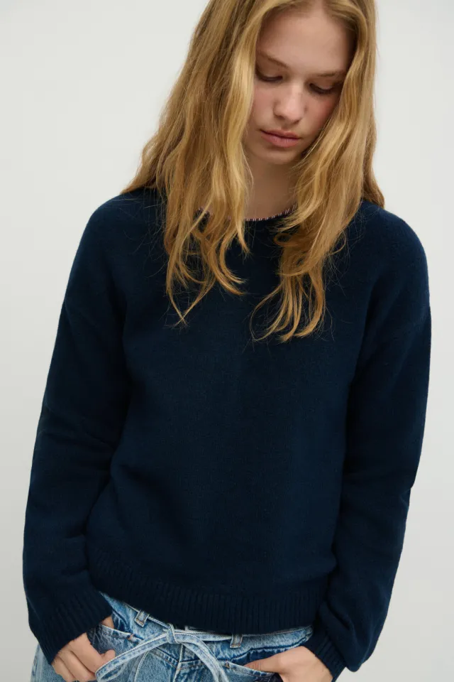 Mango TEEN gebreide trui met wol - marineblauw