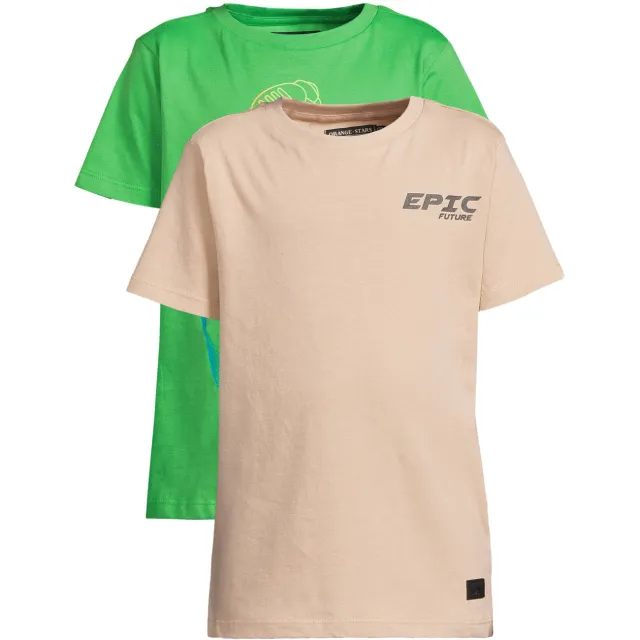 Orange Stars T-shirt zand/groen set van 2