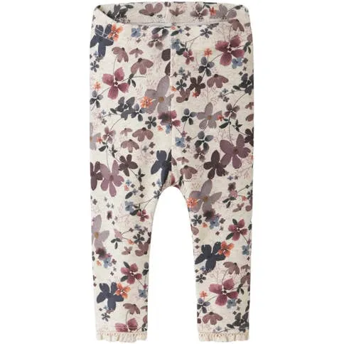 NAME IT BABY katoenen regular fit gebloemde babybroek met ruches - beige Meisjes Stretchkatoen Beige/roze