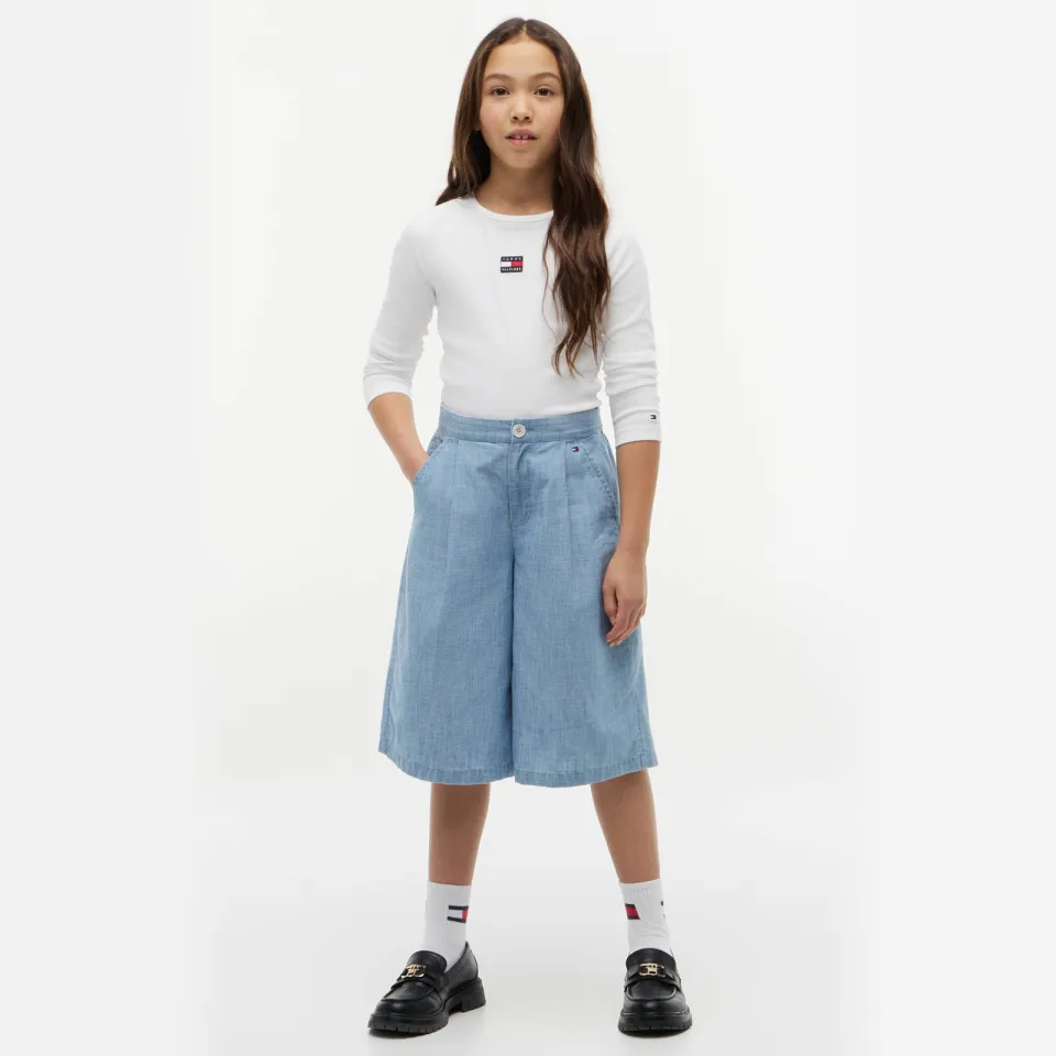 Tommy Hilfiger denim wide leg bermuda short lichtblauw Light blue denim