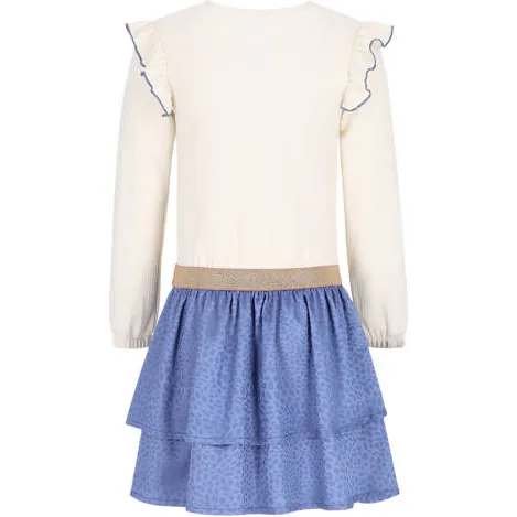 B.Nosy Demi midi jurk met ruches offwhite blauw, foto 3
