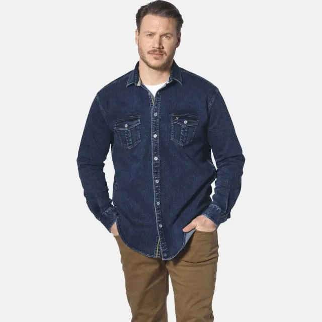 Jan Vanderstorm +FIT Collectie regular fit denim overshirt OLAVIK Plus donkerblauw