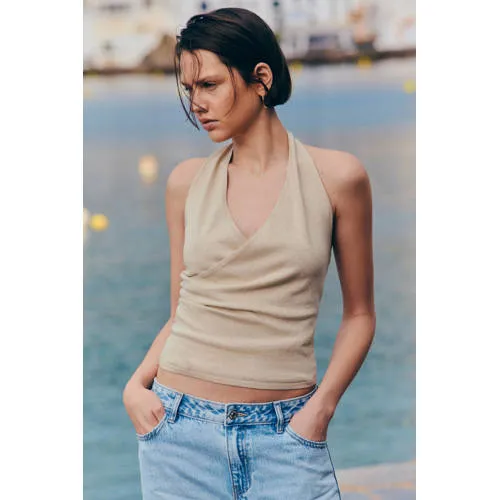 Mango TEEN gebreide overslagtop beige, foto 4