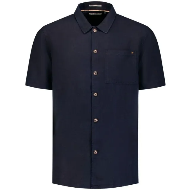 No Excess Overhemd Korte Mouw No Excess Short Sleeve Overhemd Linen Blend Navy donkerblauw
