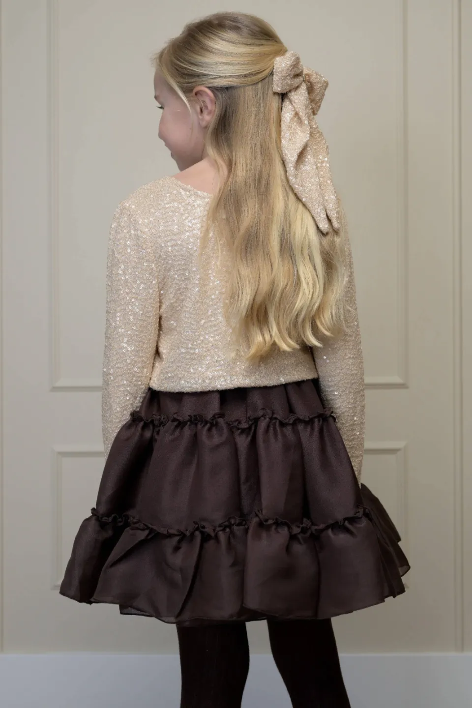 Le Chic korte tule A-lijn rok met glitters donkerbruin, foto 5