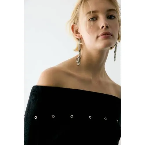 Mango TEEN off shoulder gebreide trui - zwart, foto 5