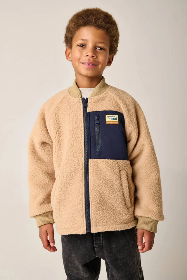 Tumble 'n Dry teddy jas beige Beige / donkerblauw