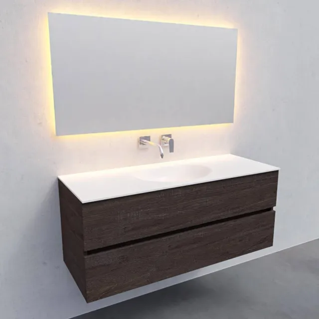 Boss & Wessing Badkamermeubel Solid Surface AQS Stockholm 120x46 cm Midden Wood Dark Brown Boss & Wessing Houtlook