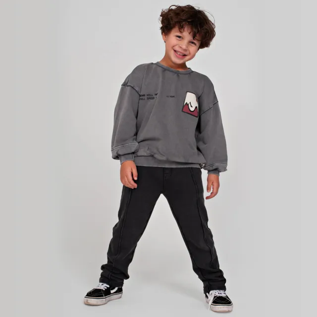 Sturdy oversized sweater Mountain top met backprint grijs/wit/oudroze