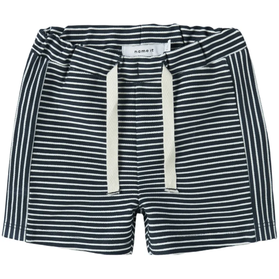 NAME IT BABY gestreepte korte broek donkerblauw Donkerblauw/wit