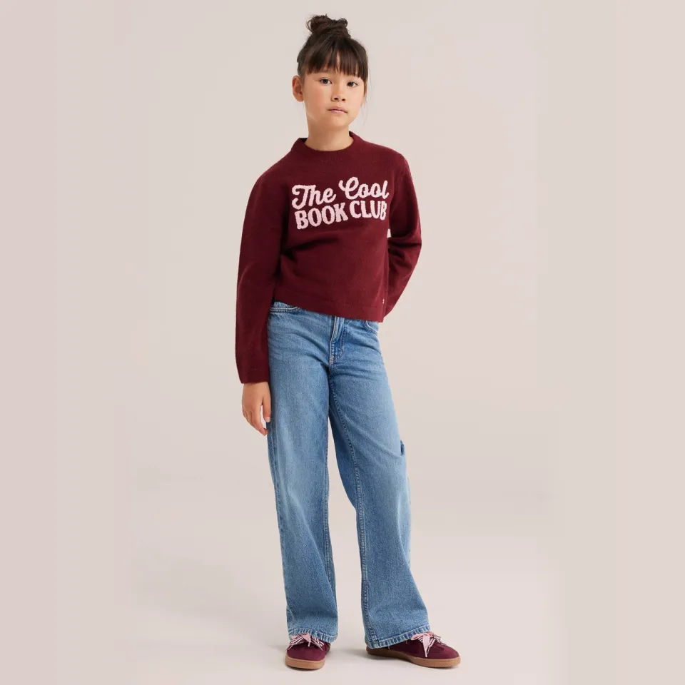 WE Fashion gebreide trui met tekst - donkerrood, foto 3