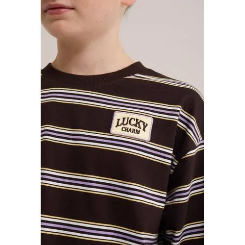 WE Fashion gestreepte longsleeve donkerbruin donkerbruin/paars/geel, foto 5