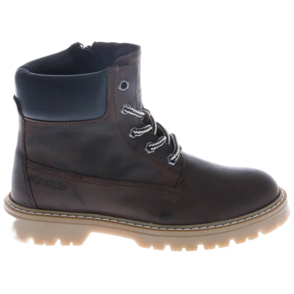 Hip leren veterschoenen met profielzool - bruin