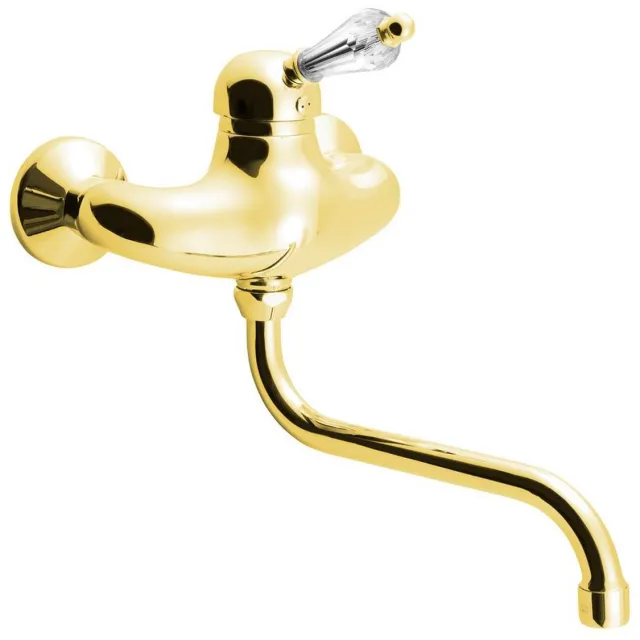 Sapho Inbouw Wastafelmengkraan Sapho Kirké 1-hendel Kristal Retro Uitloop Gebogen 20 cm Goud