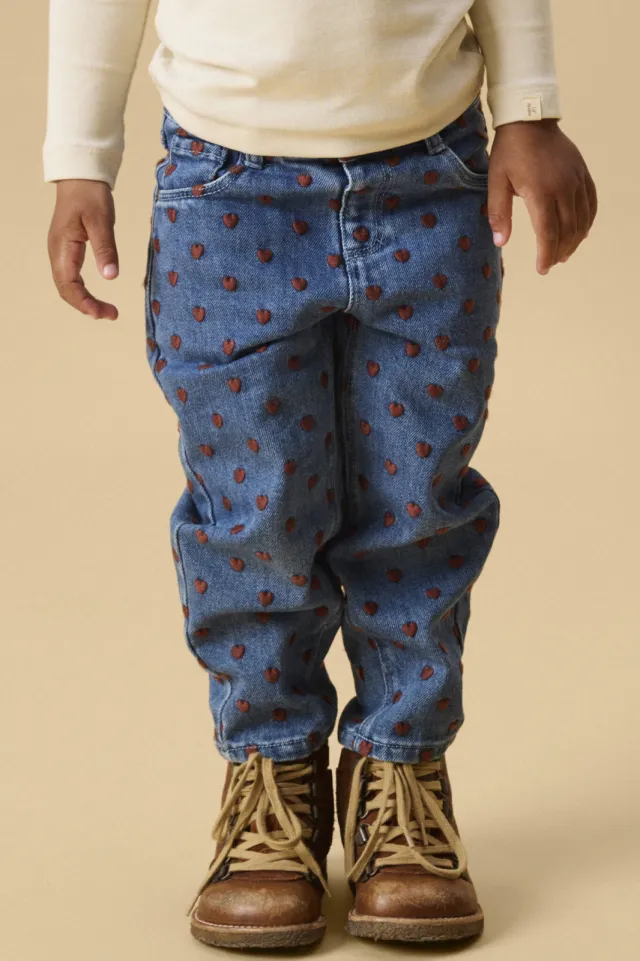 Lil' Atelier MINI loose fit jeans met hartjes - dark blue denim, foto 3