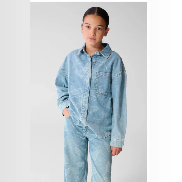 Shoeby denim blouse met hartjes lichtblauw Light blue denim