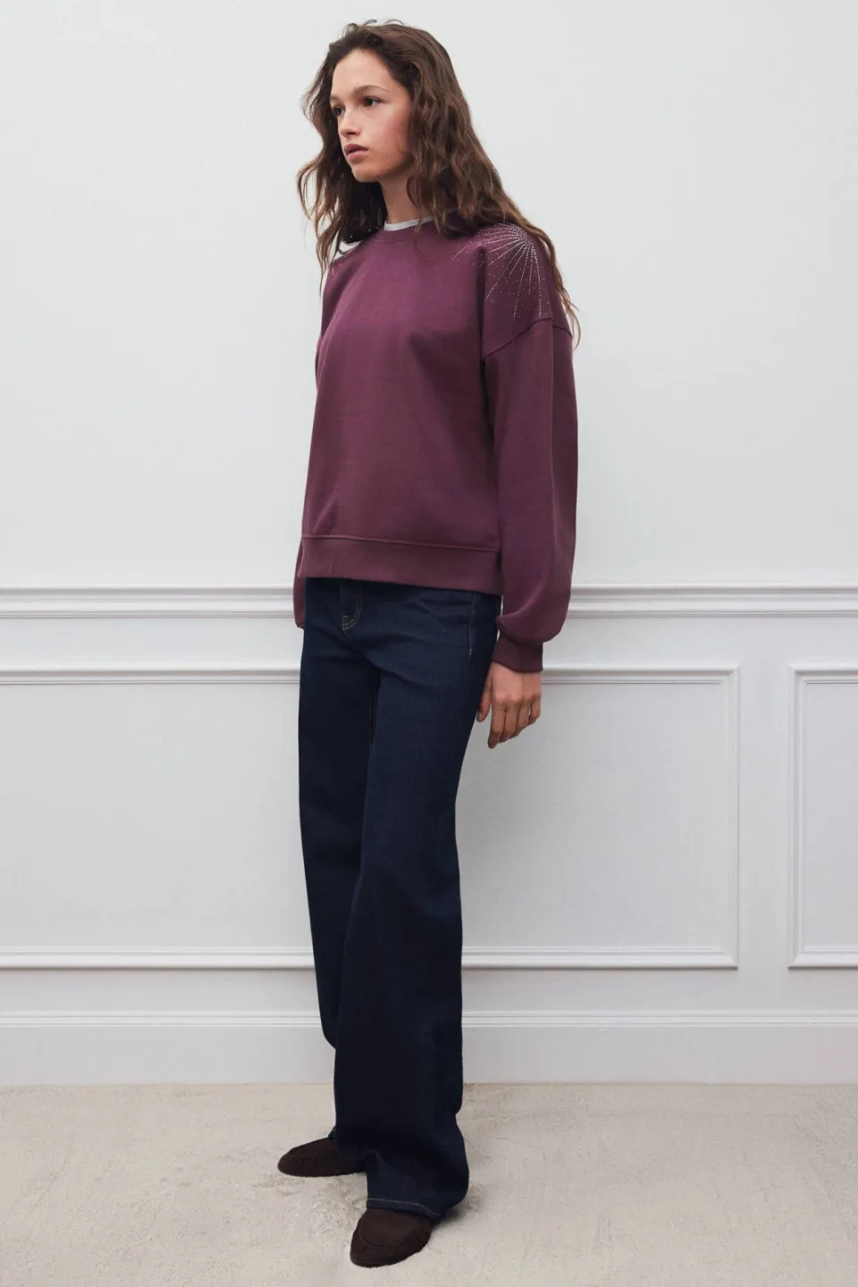 Mango TEEN sweater met strass-steentjes - donkerrood, foto 3