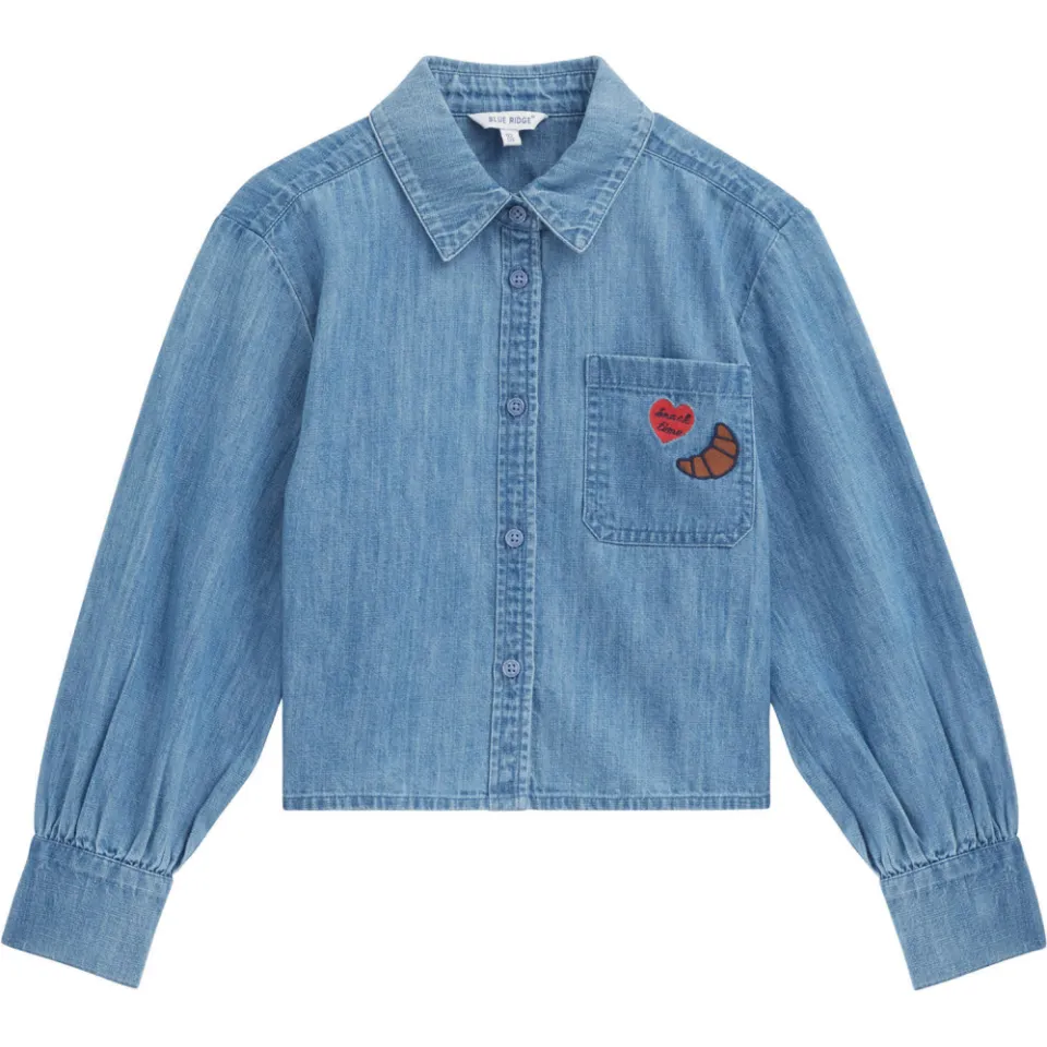 WE Fashion Blue Ridge denim blouse met borduursels middelblauw, foto 2