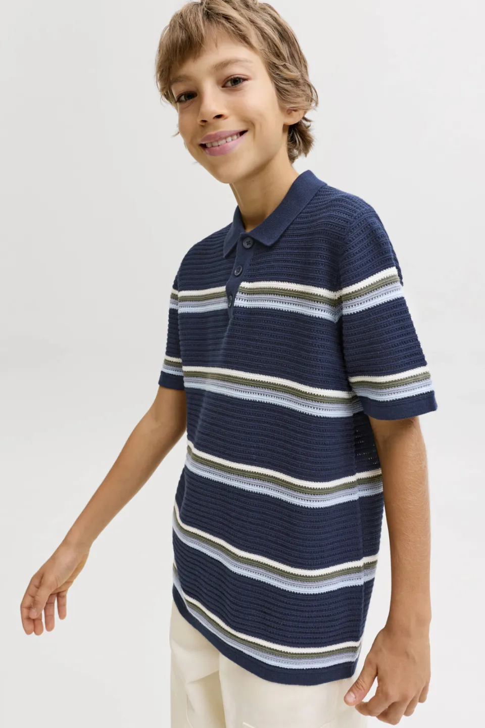 Jack & Jones JUNIOR gestreepte polo donkerblauw gebreid donkerblauw/blauw/groen, foto 3