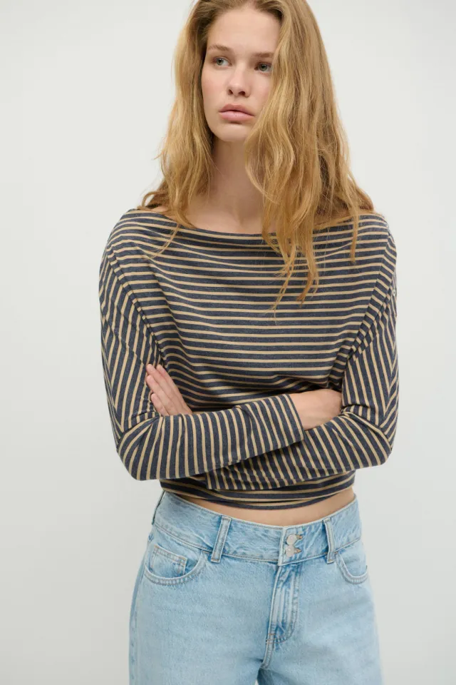 Mango Teen gestreepte longsleeve marineblauw zand, foto 3