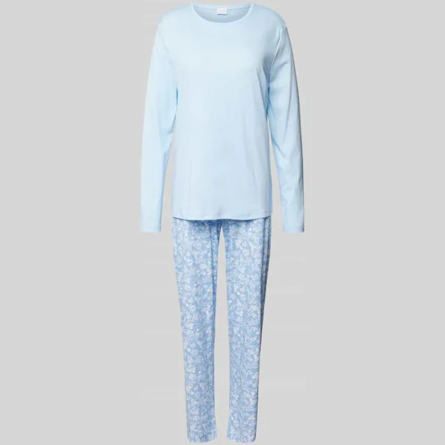 Mey Pyjama met geribde ronde hals blauw