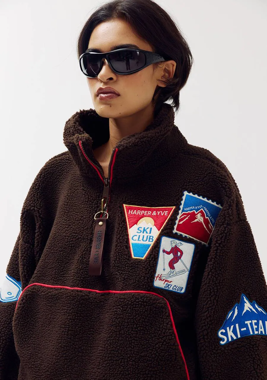 Harper & Yve Teddy pullover met patches - donkerbruin, foto 6