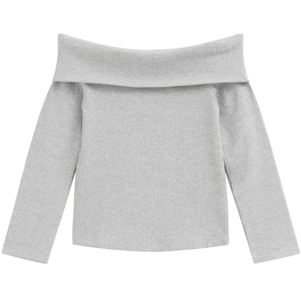 WE Fashion off shoulder gebreide top grijs, foto 3