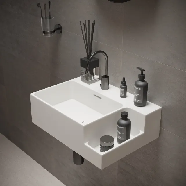 Ideavit Fontein Ideavit Soliddual 1.0 50x36x15.5 cm Solid Surface Met Opbergruimte Rechts Mat Wit