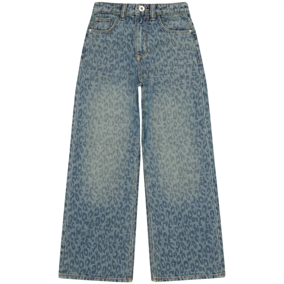 Vingino Cassie wide leg jeans met panterprint - mediumblauw, foto 2
