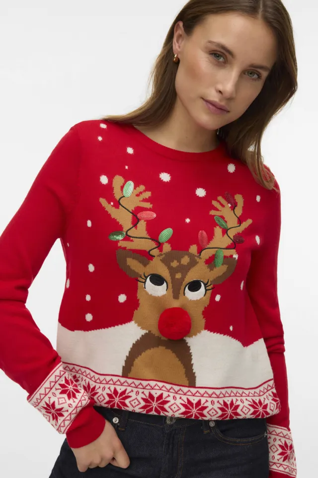 Vero Moda kersttrui rood gebreid