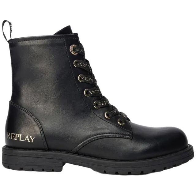 Replay Denver 4 enkelboots met profielzool en logo - zwart