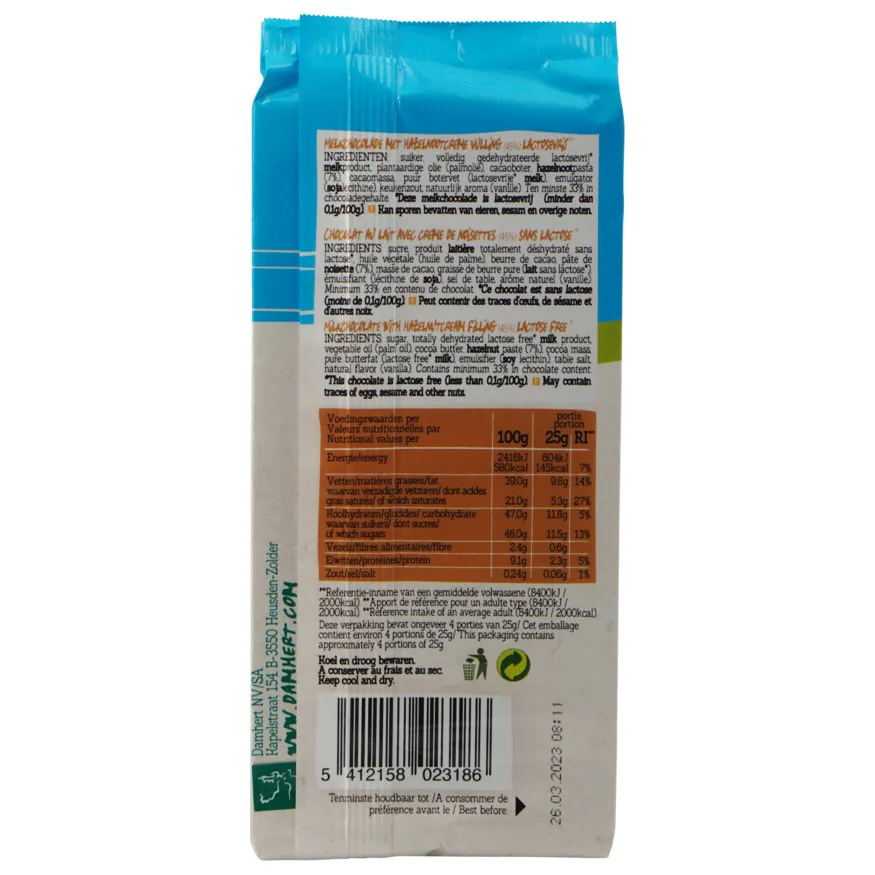 Damhert praliné chocoladereep lactosevrij 100 gram, foto 2