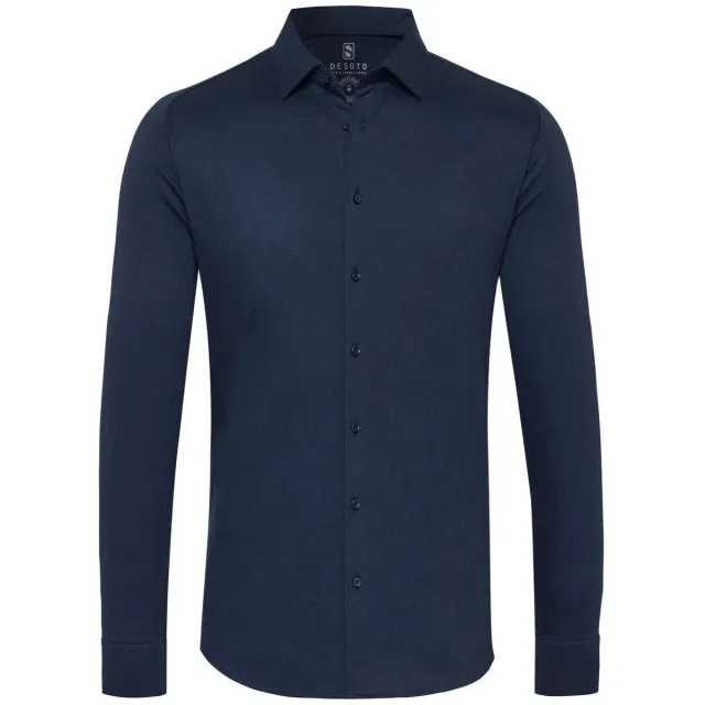 Desoto Slim Fit Jersey overhemd donkerblauw