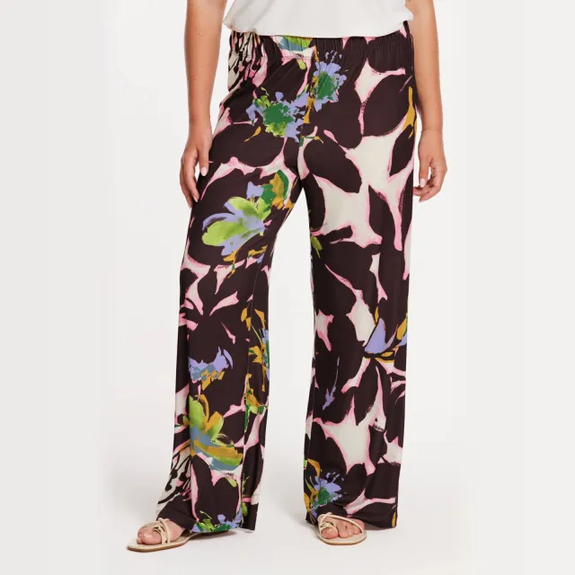 Yoek Elodea wide leg broek donkerrood donkerrood/roze/groen, foto 3