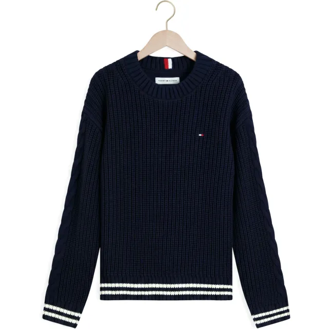 Tommy Hilfiger Jongens Truien & Vesten Placed Sleeve Cable Sweater - Donkerblauw