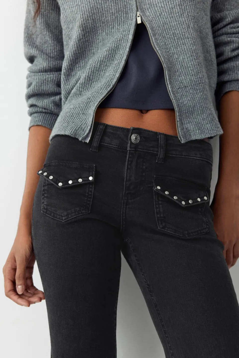 Mango TEEN low waist flared jeans met studs - grey denim, foto 8