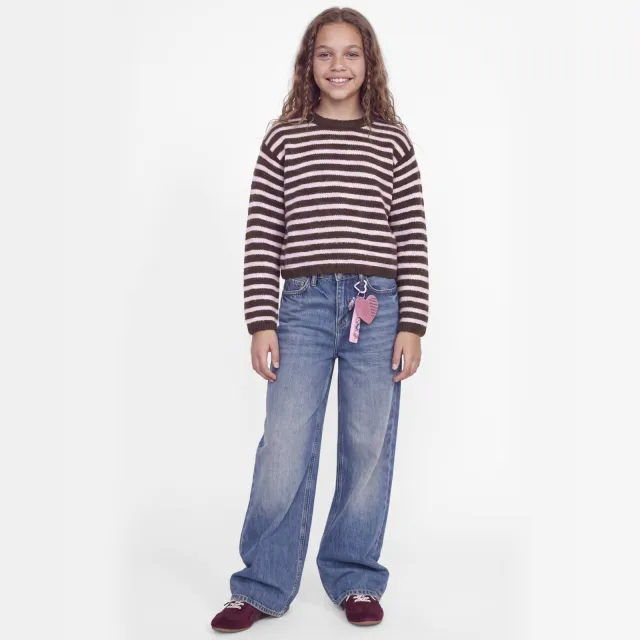 JJXX GIRL gebreide gestreepte trui - bruin/lichtroze