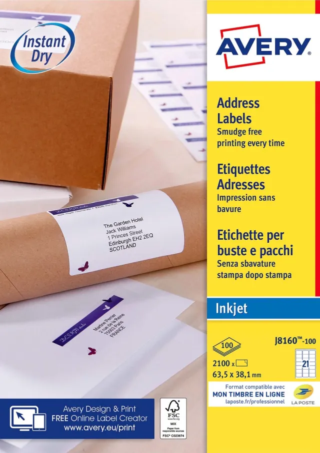 Avery Etiket avery j8160-100 63.5x38.1mm wit 2100 Etiketten