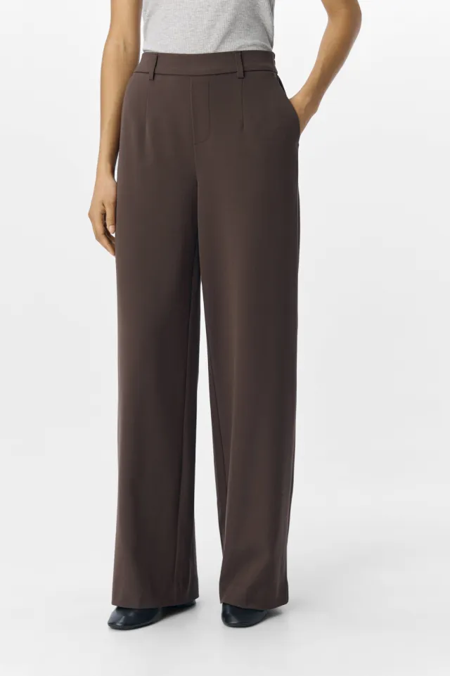 Object OBJLISA wide leg regular waist pantalon donkerbruin