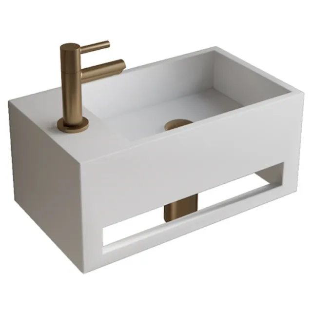 Boss & Wessing Fonteinset BWS Solid Surface Met Handdoekhouder Links Mat Wit Goud