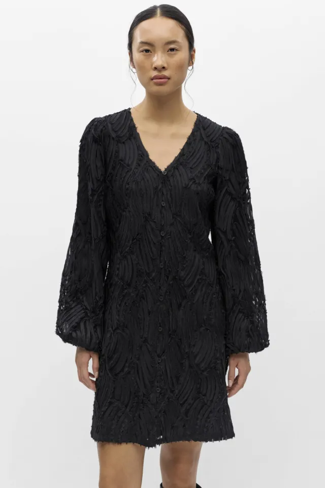 Object korte bohemian jurk met franjes - zwart