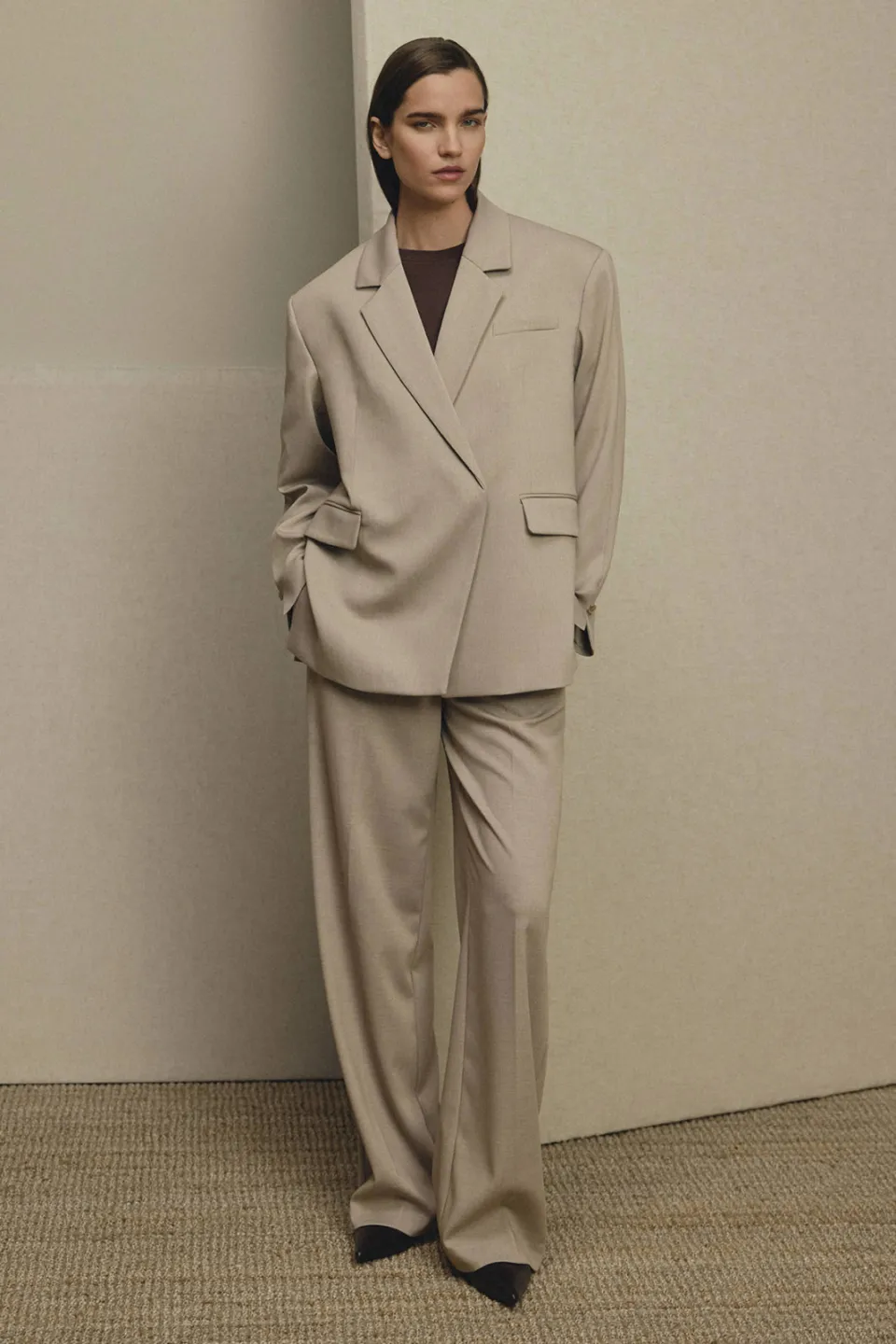 MSCH Copenhagen wide leg broek met wol - beige, foto 3
