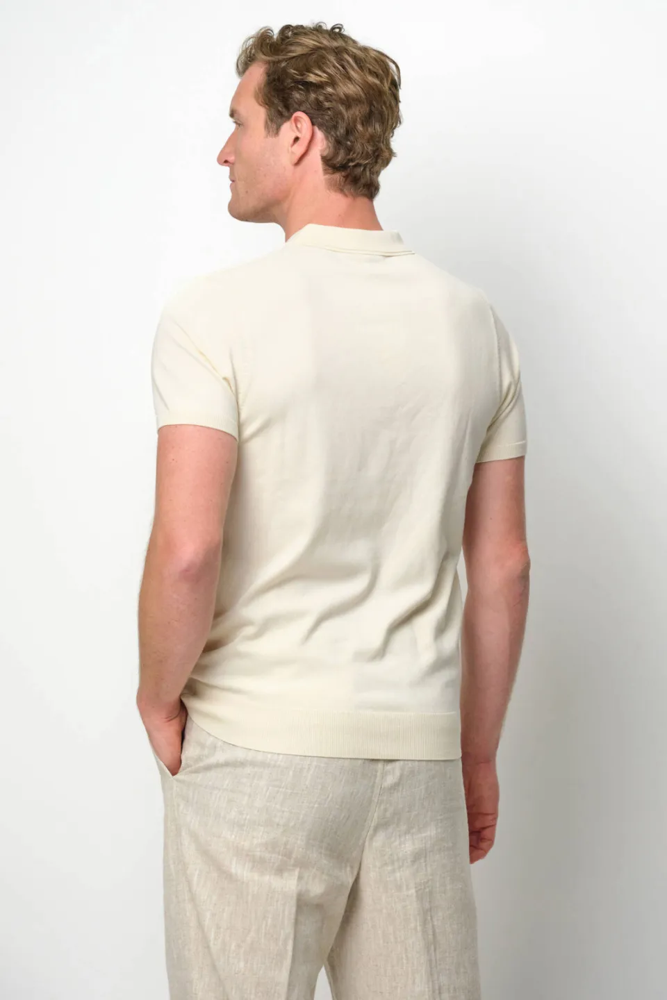 Profuomo zijden regular polo ecru fijn gebreid, foto 4