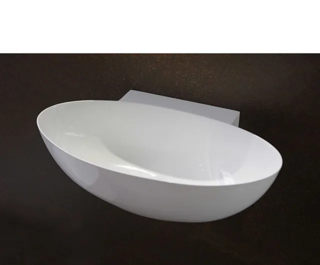 Luca Fontein Ovaal Luca Sanitair 40x22x12 cm Mineraalsteen Glans Wit (zonder kraangat)